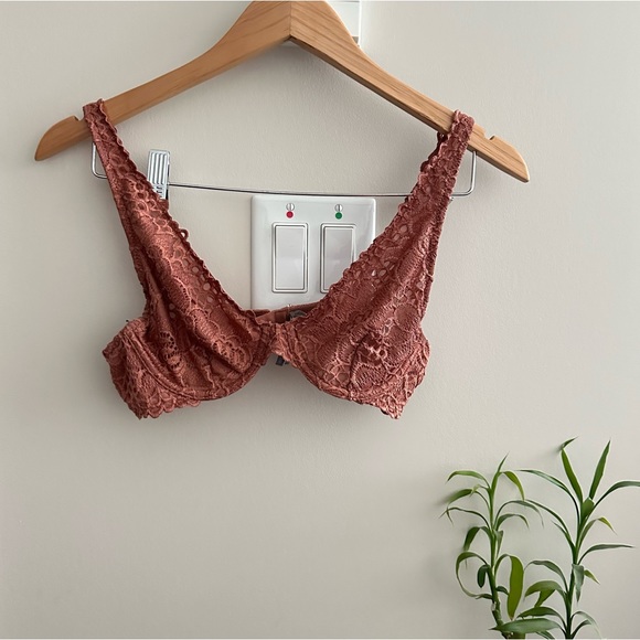 Aerie Burnt Orange Happy Lace Plunge Bralette - Picture 2 of 5